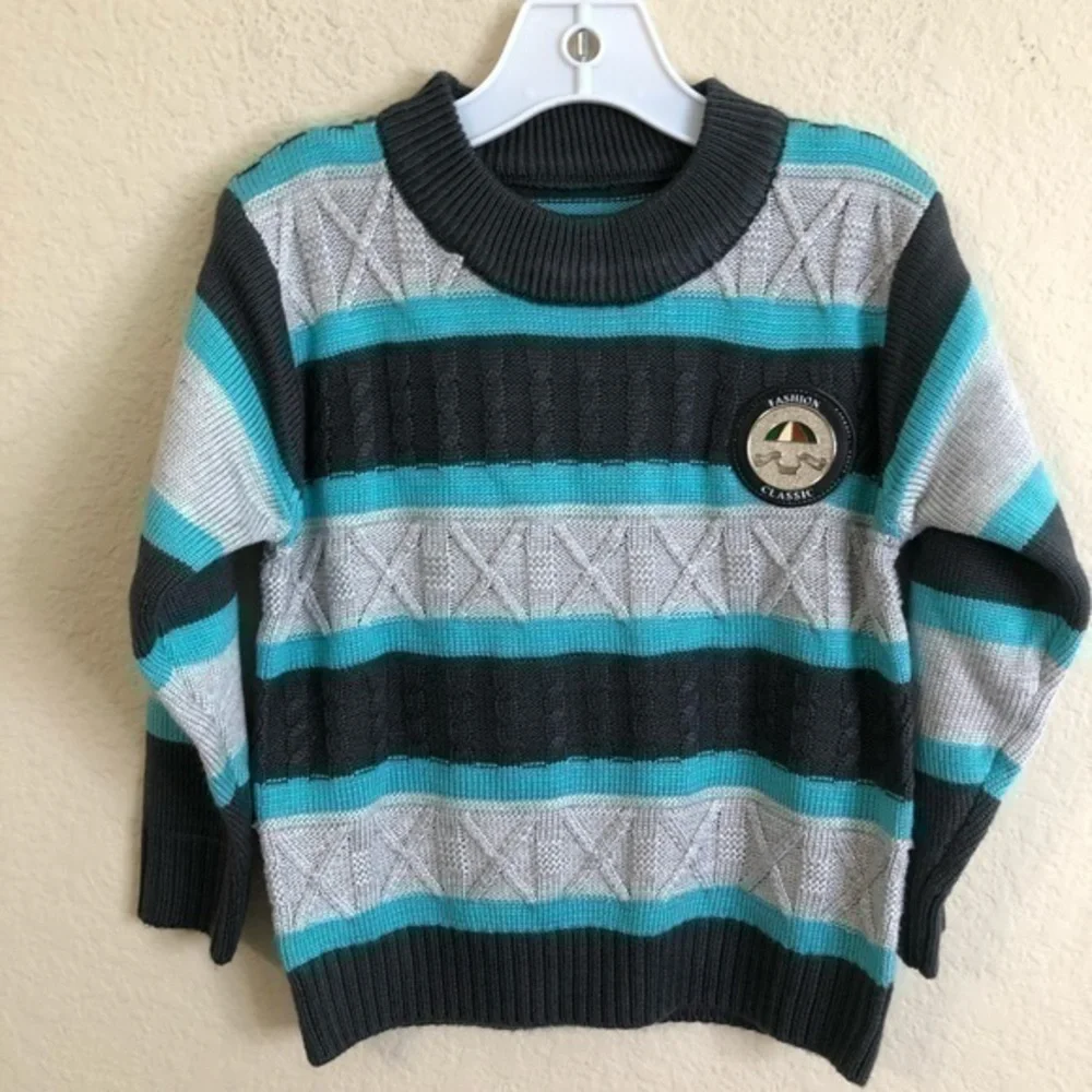 Blue & Gray Striped Sweater Fashion Classic Preppy Classic Warm Long Sleeve
